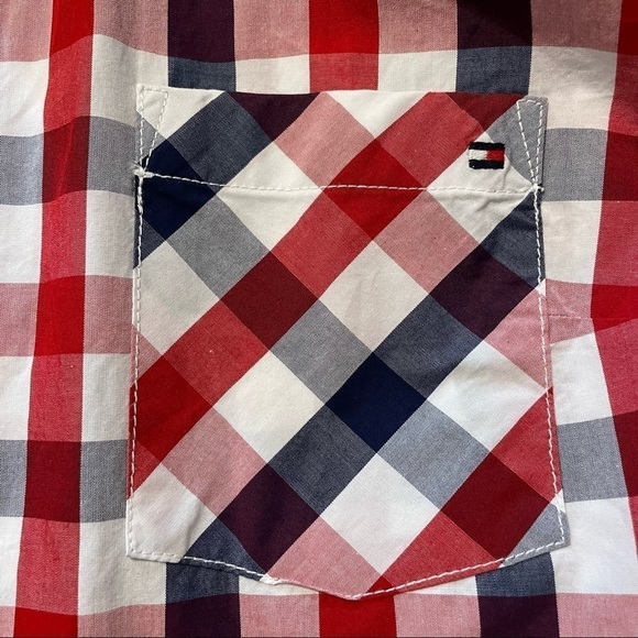 Tommy Hilfiger Red White Blue Roll Tab Check Poplin Button Down Shirt Top  Med. - Picture 16 of 16